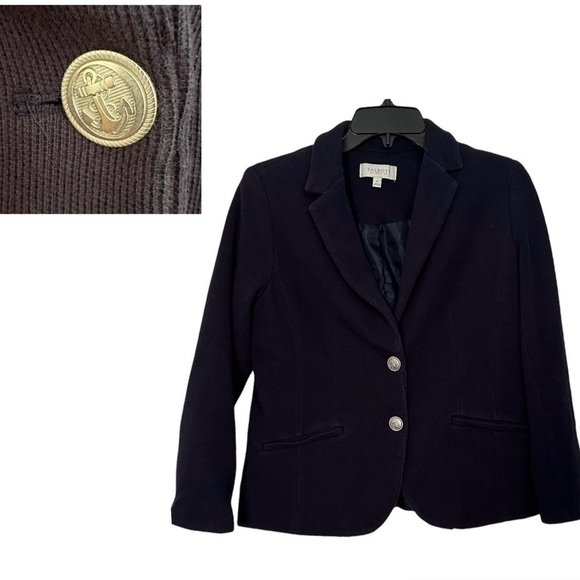 Talbots Jacket Navy Knit Nautical Buttons Long Sleeve Back Vent Lined Size 8P - Picture 1 of 14